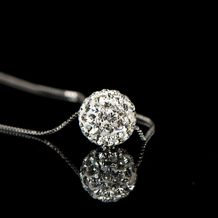 S925银饰品 时尚锁骨香巴拉满钻球锁骨项链吊坠