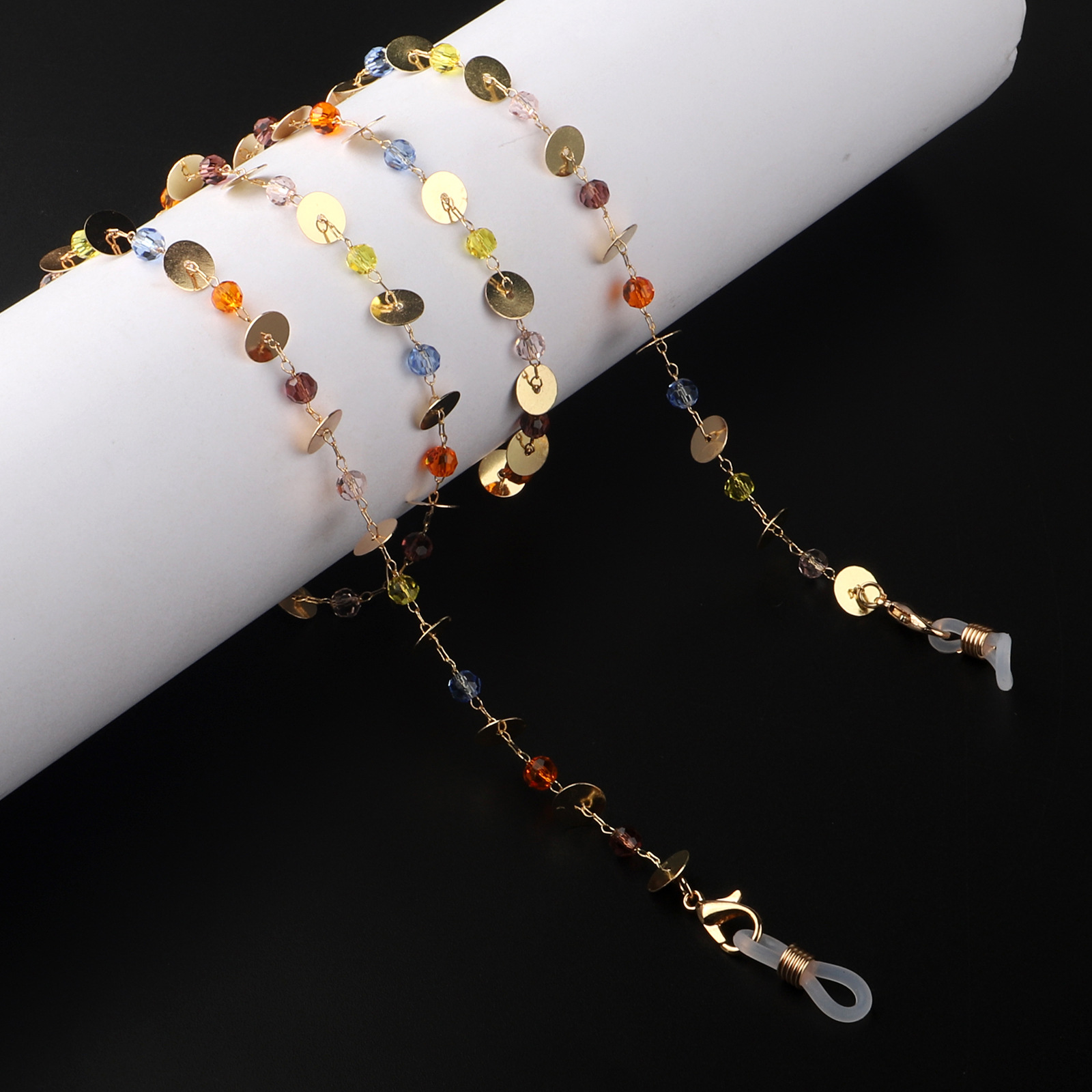 25g Weight Metal Material Gold, Silver Color Glasses Chain Colorful Crystal Handmade Glasses Chain Reading Glasses Anti-lost Chain 无