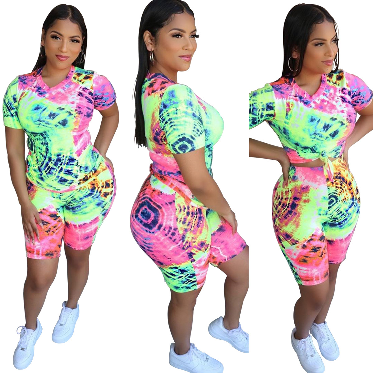 Casual Sports Print Round Neck Short-Sleeved Set NSSJW58862