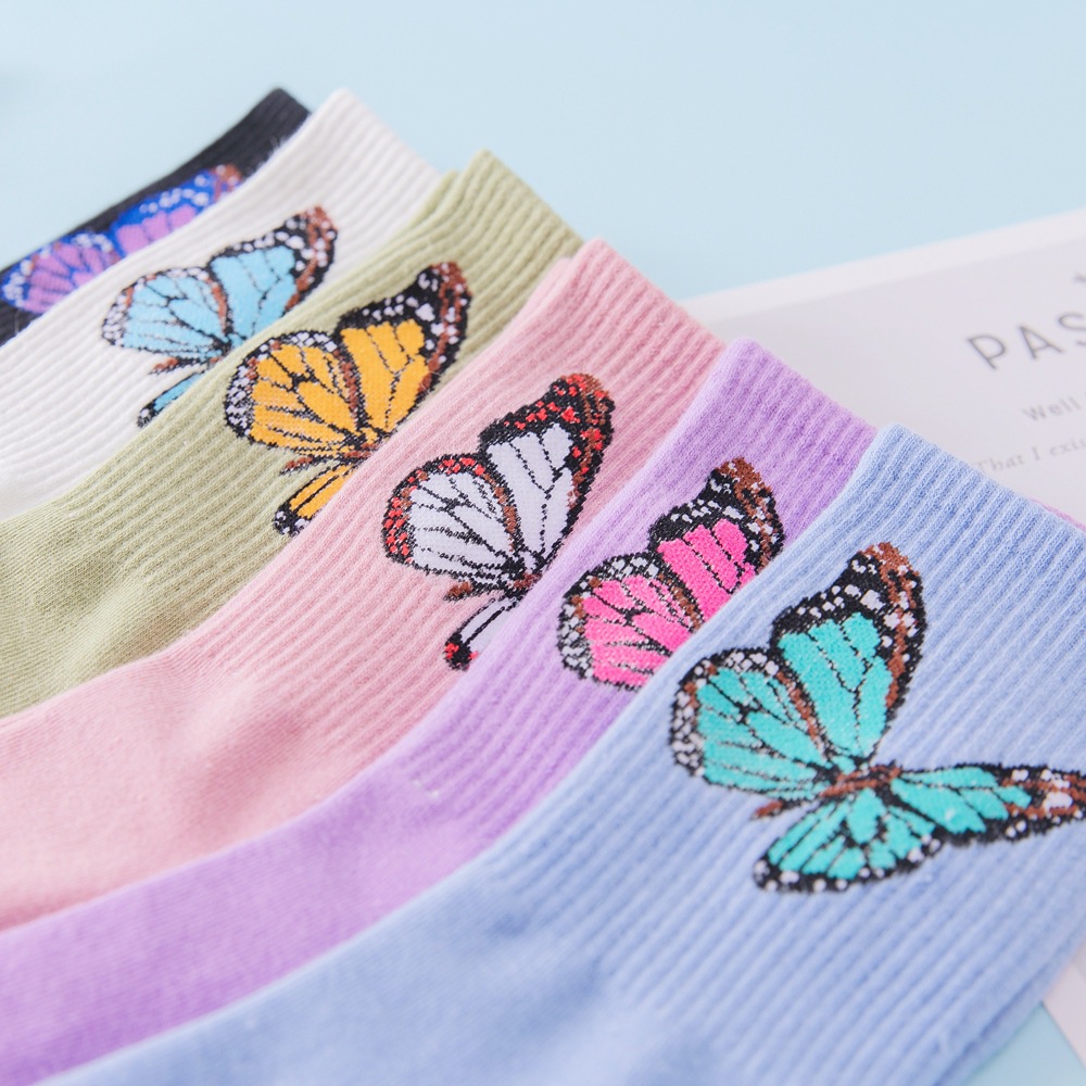 Warm, Comfort, Sweatproof Function Women's Japanese Style Butterfly Cotton Crew Socks A Pair