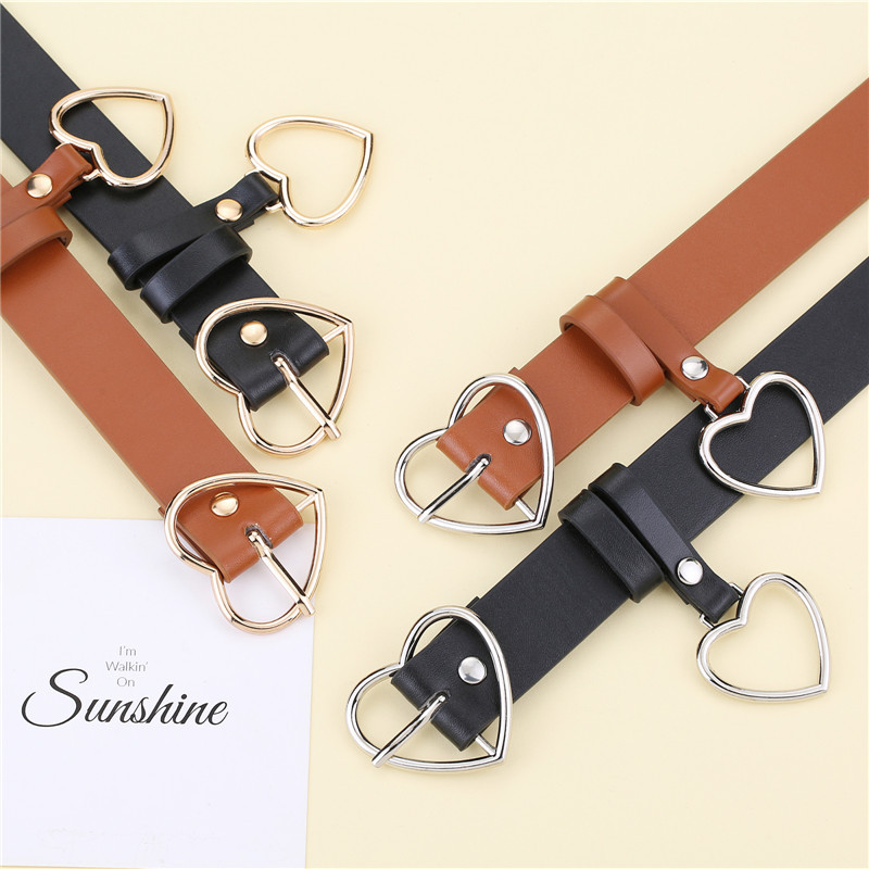 Fashion creative Korean Edition Female models belt Peach love black leisure time PU Versatile Pin Button Belt