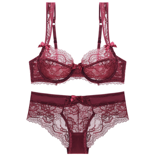 New 1761 Thin European and American Women's Underwear Sexy Transparent Ultra-Thin Padless Lace Bra Set