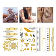Metal tattoo sticker YH Western large golden tattoo sticker paper waterproof realistic Bohemian style retro tattoo