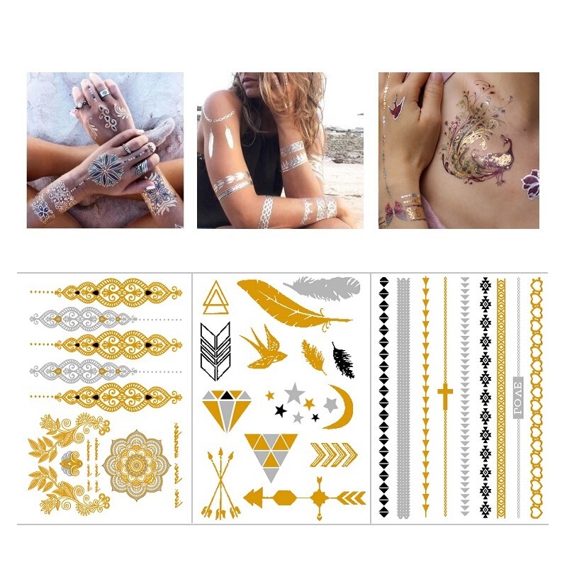 Metal tattoo stickers YH European and American large bronzing tattoo stickers waterproof simulation Bohemian style retro tattoo Metal tattoo stickers YH European and American large bronzing tattoo stickers waterproof simulation Bohemian style retro tattoo