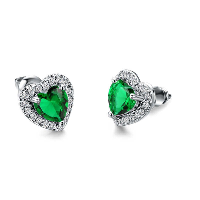 Simple Style Heart Copper Artificial Gemstones Earrings Ear Studs display picture 4