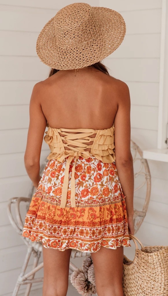 hot style print short Bohemian ethnic style ruffled skirt NSLDY60017