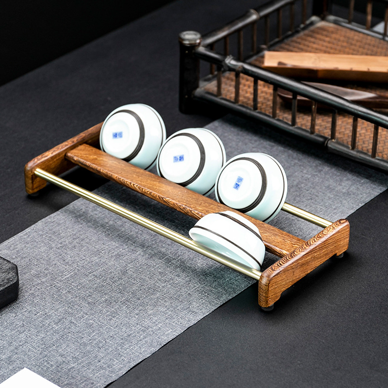 黑檀木茶杯收纳架 单层晾杯架茶具沥水架实木杯托凉杯架 茶道配件|ms