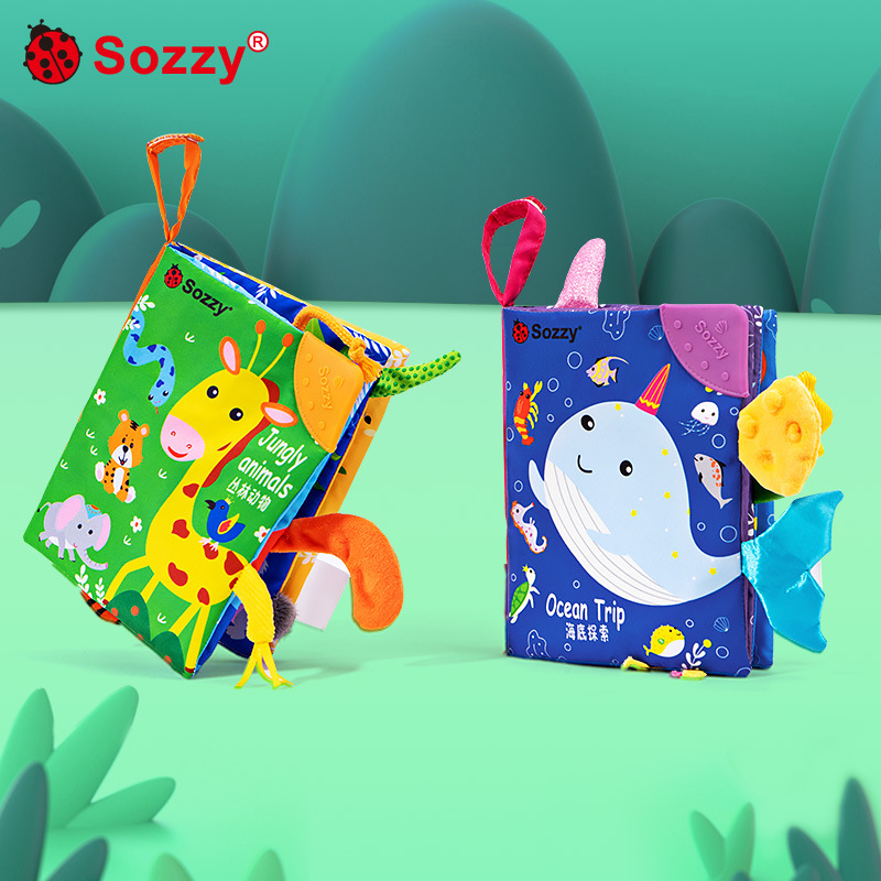 New product SOZZY baby early education to tear the non-rotten parent-child interactive baby cloth book gel ring paper tail