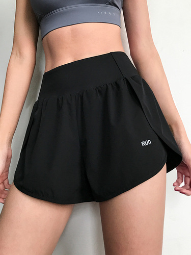 Loose fake two-piece sports shorts for women, anti-exposure fitness pants, quick-drying running pants, high-waisted yoga pants for summer wear