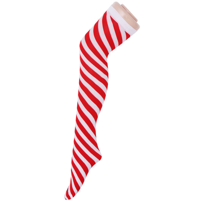 New red and white Christmas stockings adult twill stockings white and red diagonal Striped Knee Socks Christmas stockings