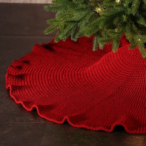 Amazon stick-stitch hand-knitted style Christmas tree skirt decoration supplies knitted tree bottom apron thick wool fungus edge 48