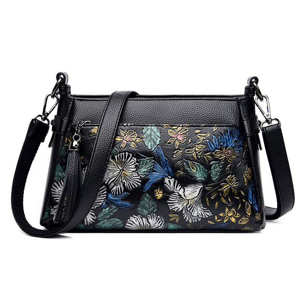 Middle-aged and elderly women's bag 2025 new soft leather women's bag printed mother-in-law one-shoulder hand-held crossbody bag versatile