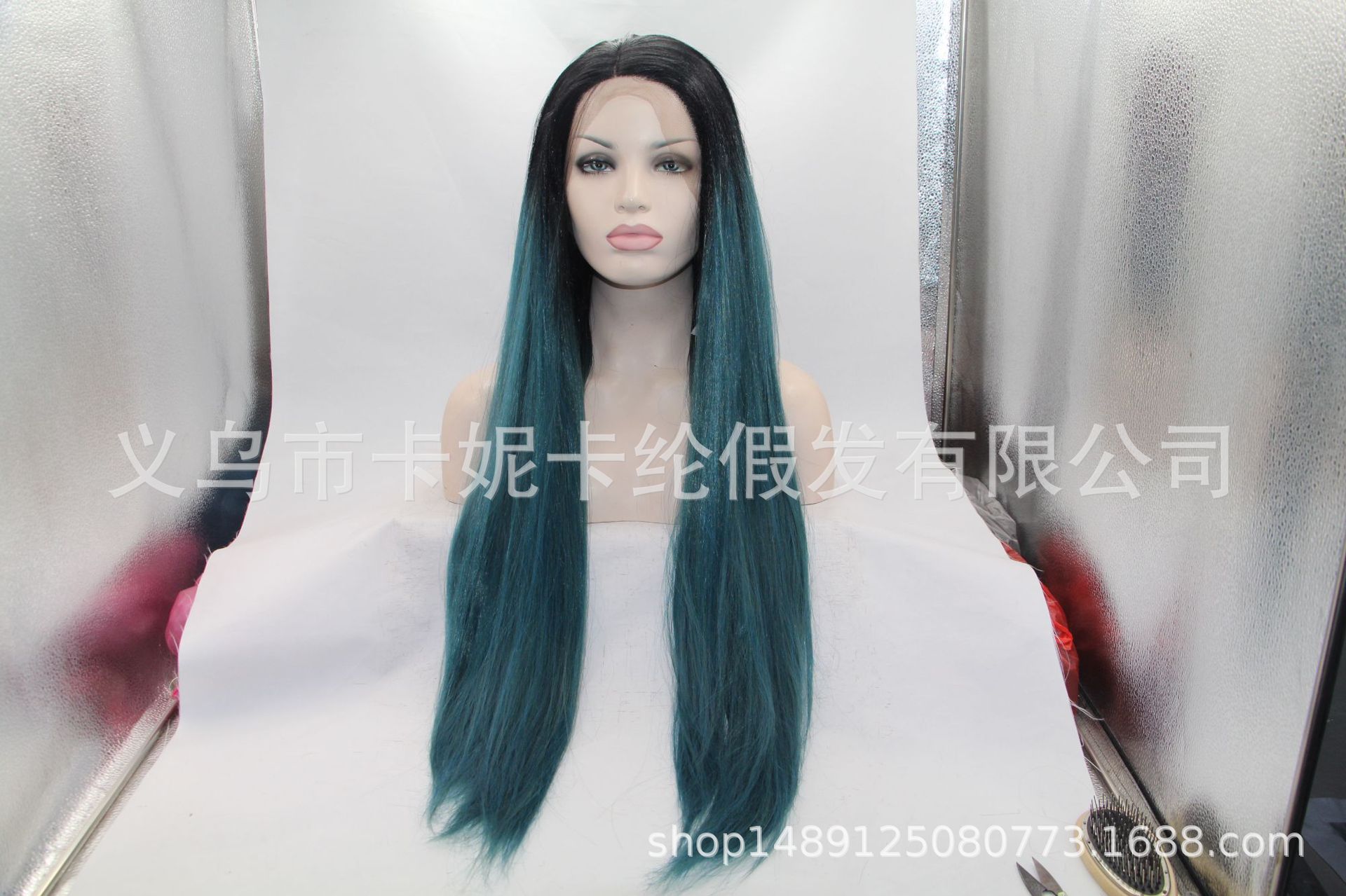 Peluca de moda de encaje ondulado de pelo liso de longitud media de 2 colores de moda europea en stock