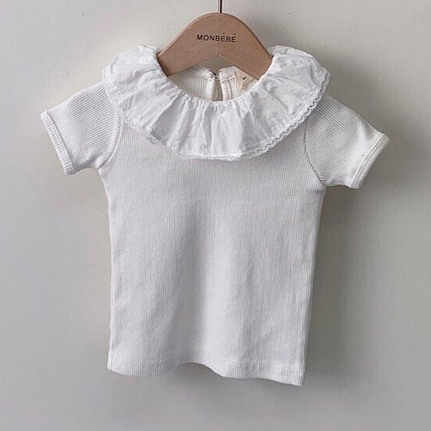 [Nuevo] Camiseta de cuello grande de flores para niñas Camiseta de algodón para bebés de verano 7521