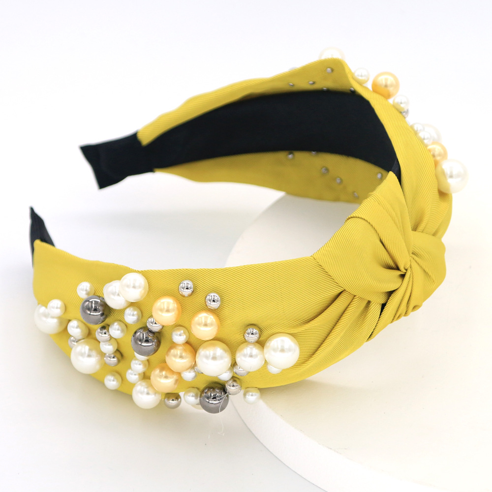 Fashion Pearl Wide Version Headband Six-color Knotted  Headband  Wholesale display picture 2