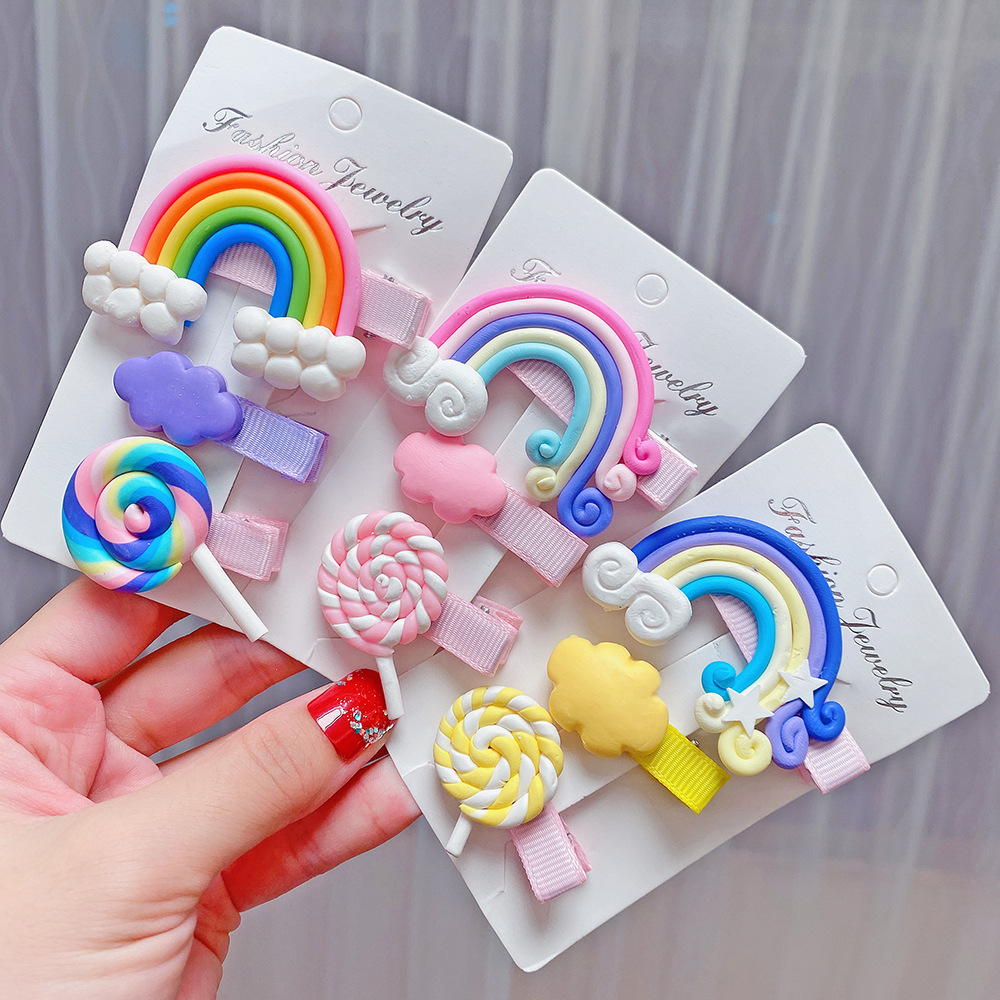 Cartoon Rainbow Candy Color Three-piece Hair Clip Set display picture 6