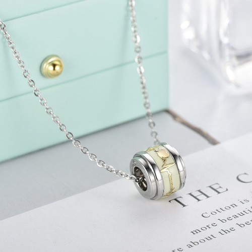 European and American New Products Titanium Steel Couple Pendant Fresh Creative ECG Night Light Necklace Stainless Steel Jewelry Wholesale