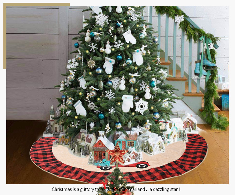 Jupe D&#39;arbre De Noël Tissu À Carreaux Fond D&#39;arbre De Noël Habiller Tablier D&#39;arbre display picture 6