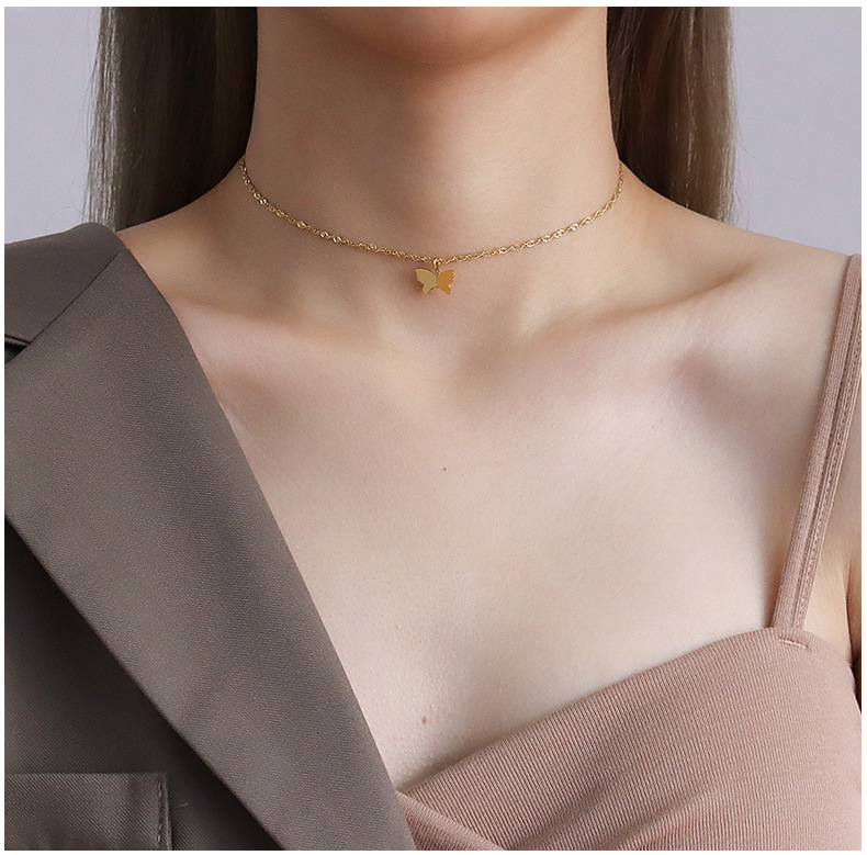 304 Stainless Steel Material PVD Coated Real Gold Plated Insect Titanium Steel Retro Waterproof Non Tarnish Necklace