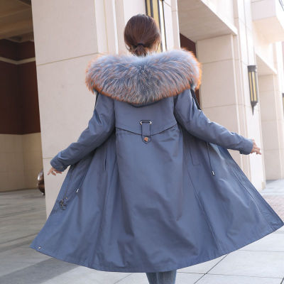Autumn and winter Faction overcome Mid length version Rabbit hair Fur integrated Internal bile Removable Fox feather collar leather and fur coat