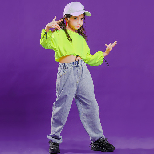 Girls jazz hiphop dance costumes children girl jazz hip hop  street dance oufits for kids children model catwalk singers dancers show dance wear