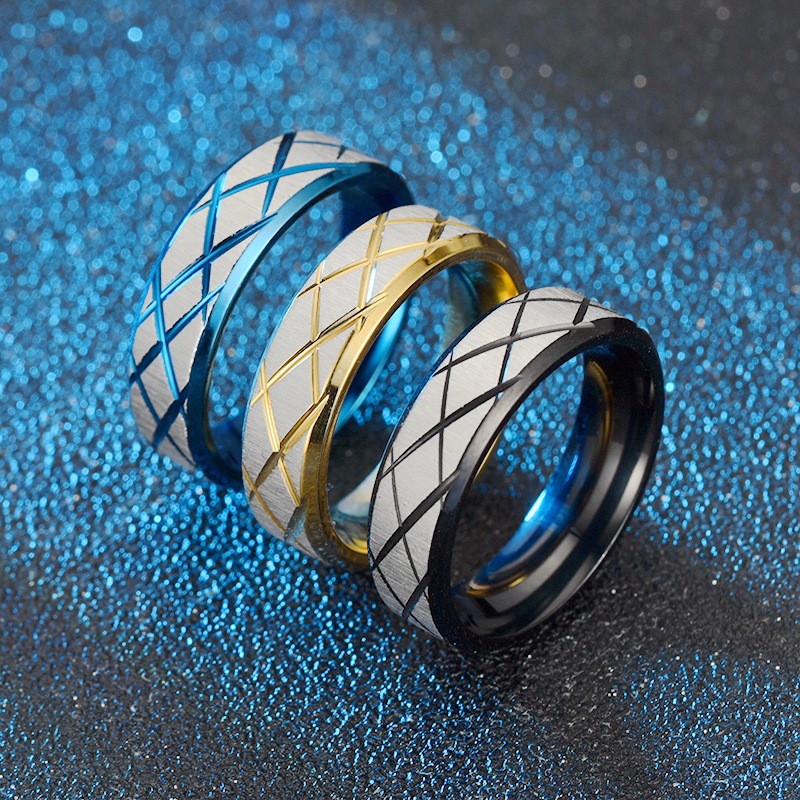 Großhandel Schmuck Edelstahl Plaid Ring Nihao Schmuck display picture 2