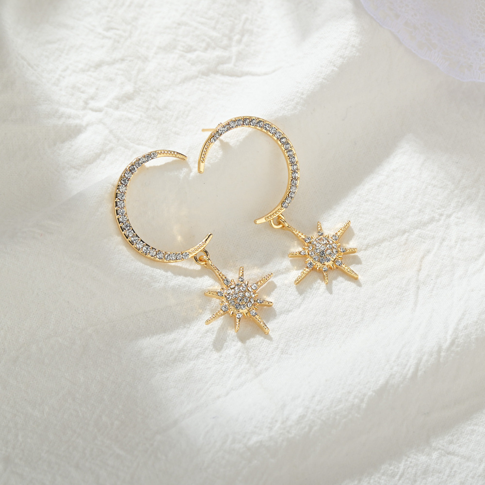 Geometric Pattern Women'S Gender Plating Design S925 Silver Needle Star Moon Earrings