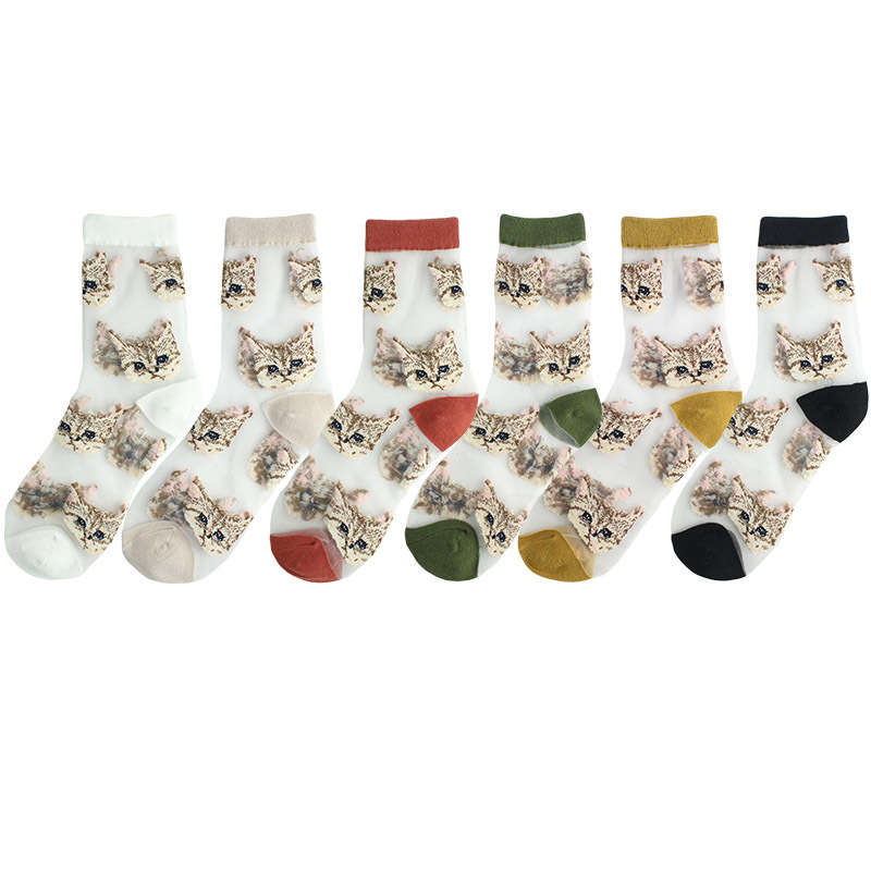 Women's Cute Cat Acetate Fibre Embroidery Crew Socks A Pair display picture 1