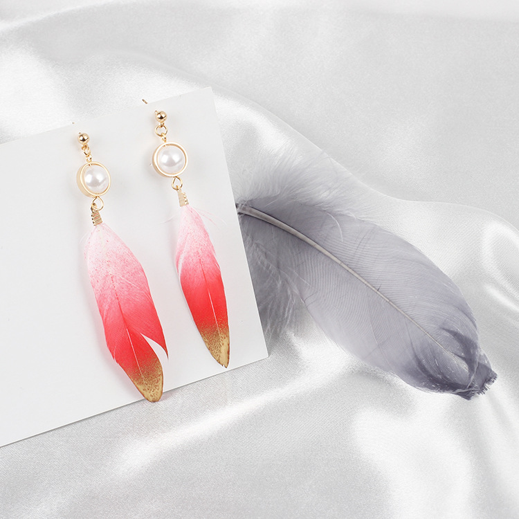 4g Weight Earrings Classification Wedding, Travel, Birthday, Festival Occasion Women'S Gender INS Style Style White, Purple, Red, Green, Yellow, Black Color Fashion Autumn And Winter Tassel Feather Pearl Earrings 5