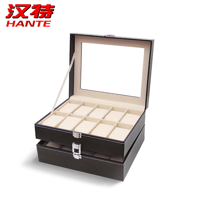 经典黑色皮革20位位手表盒 首饰手表展示收纳盒 黑色手表收纳盒子