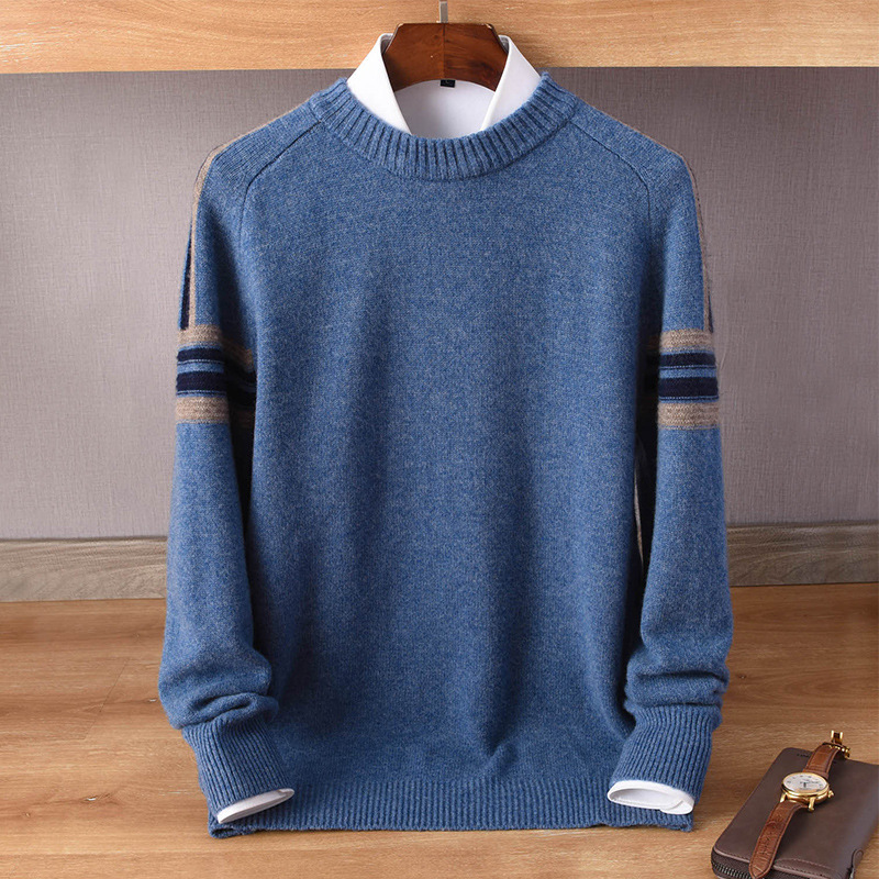 Demi-season woolen colored knitted sweater with a round collar for…