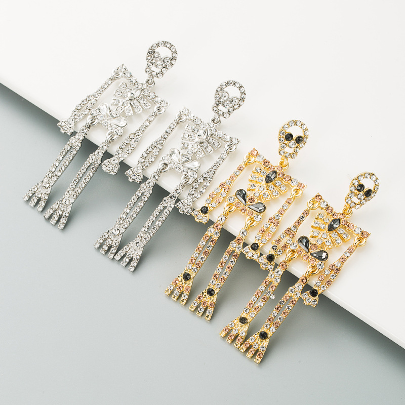 Boucles D&#39;oreilles En Alliage De Crâne Squelette Incrusté De Strass display picture 2