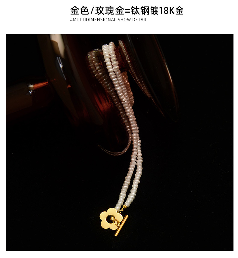 Fashion Sexy Freshwater Pearl Flower Buckle Titanium Steel Necklace For Women display picture 1