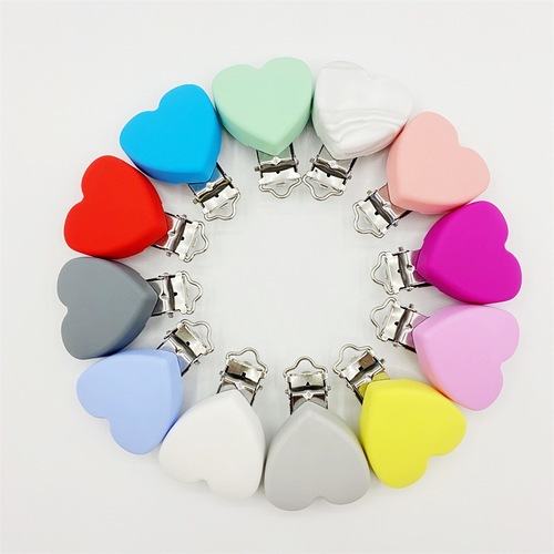 Manufacturer supplies heart-shaped silicone pacifier clip DIY duckbill clip infant pacifier anti-falling chain