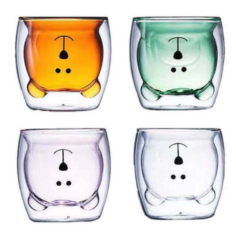 Fábrica al por mayor de vidrio transparente fondo grueso oso simple oficina de vidrio hogar multi-estilo de doble capa taza de agua