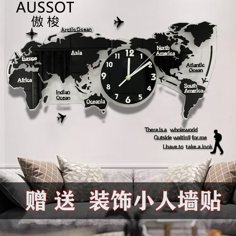 Nórdico moderno minimalista creativo mapa del mundo Reloj de pared salón luminoso reloj decorativo acrílico 3D Reloj de pared