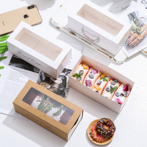 Cake towel roll dessert box color printed pastry box white cardboard drawer type baked goods store packaging box