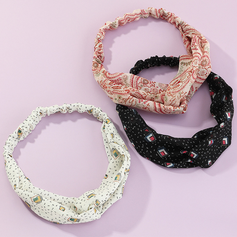 Trendy Fabric  Printing Wide Face Cross Knotted Headband Set display picture 4