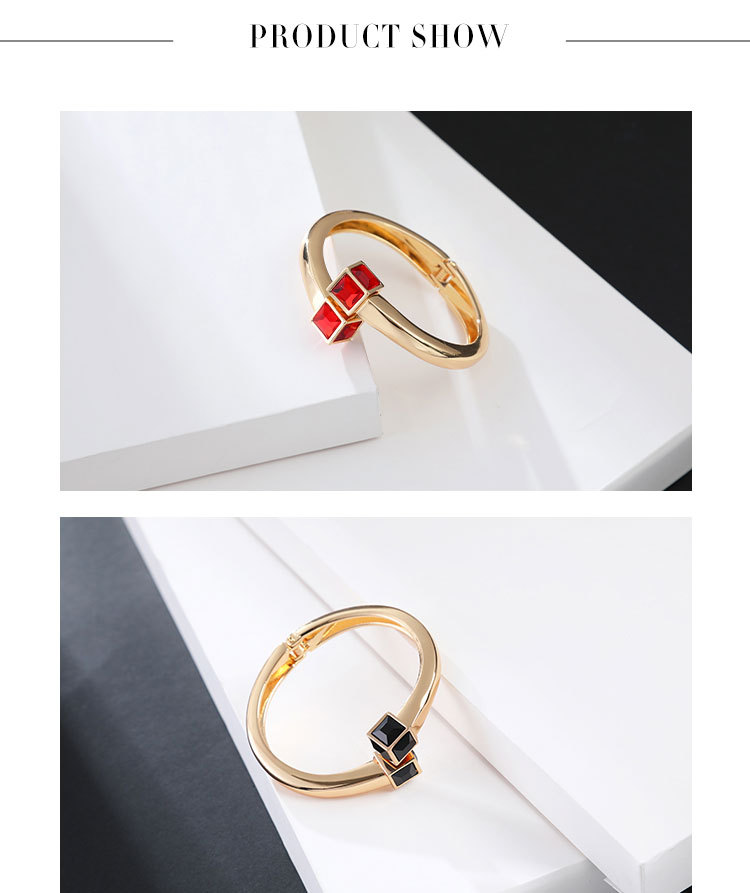 retro zircon square diamond multicolor gold-plated bracelet