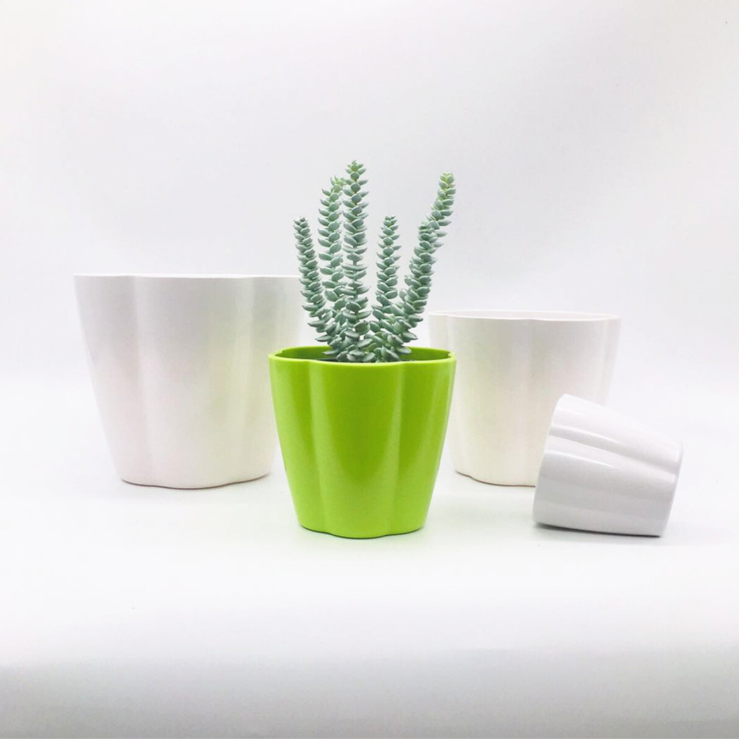 The manufacturer supplies 4-sized plum blossom-shaped Y03 series flowerpots with candy-colored melamine plants that will charm you detail image 2