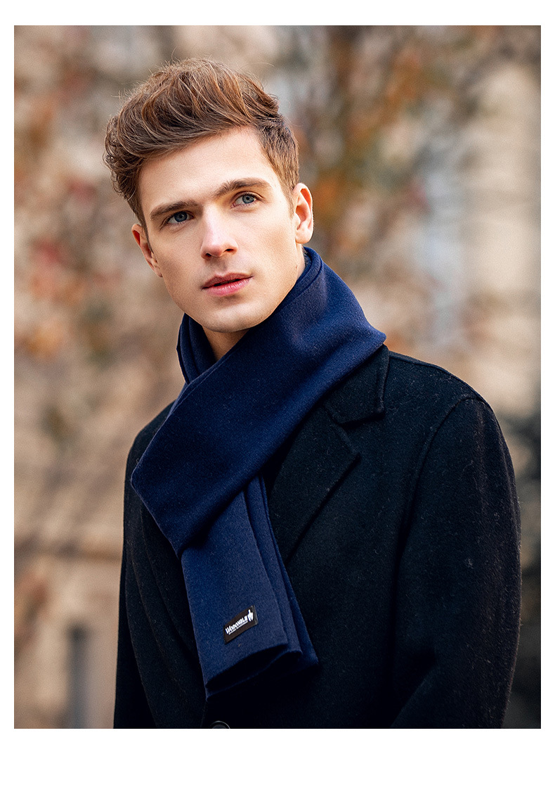 Warm Wool Scarf For Men Winter Solid Color Versatile Neck Warmer_voghion.com