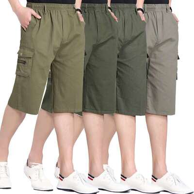 2020夏季新款 中老年男士水洗棉七分褲 爸爸高腰中褲 地攤包郵