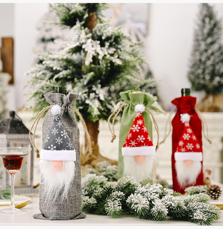 Christmas Decorations Forest Old Man Linen Wine Bottle Bag Faceless Doll Wine Bottle Bag Wine Set display picture 7