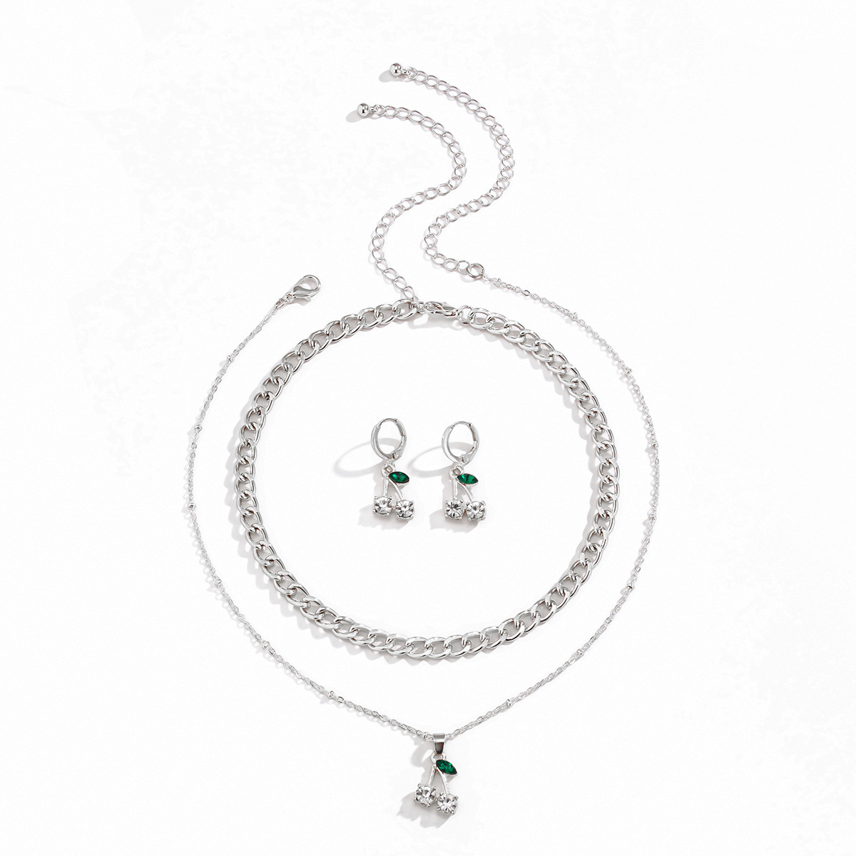 multi-layer tassel cherry earrings necklace set