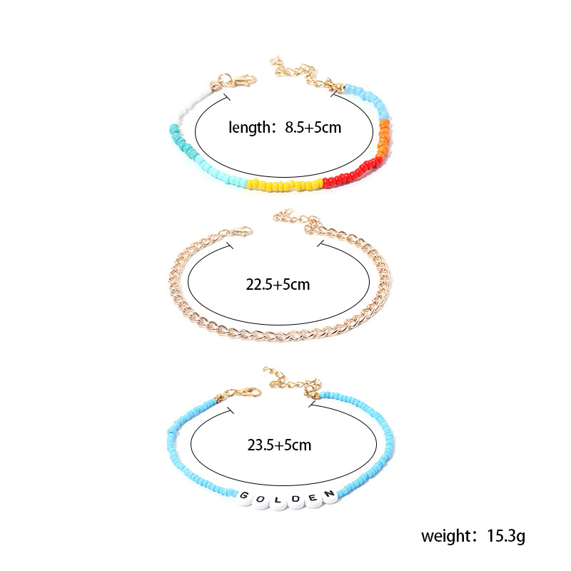 17g Weight Anklet Classification Wedding, Travel Occasion Women'S Gender Beach Style New Fashion Stacking Multi-layer Hand-woven Rice Beads Letter Anklet Set 无