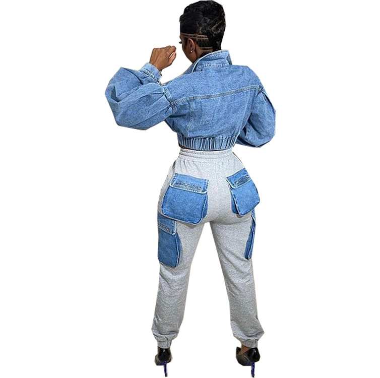 Ropa de mujer Mono vaquero de cintura alta con bolsillos grandes y estilo urbano para mujer_voghion.com