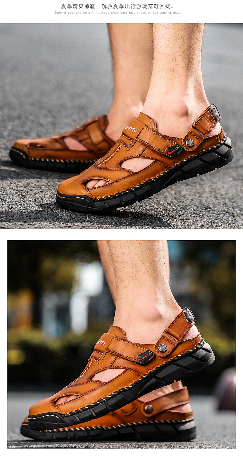 Cross-border large wharf layer cowhide sandals, men's genuine leather men's durable beach shoes, men's thick-soled anti-slip shoes, men's flip-flops undefined