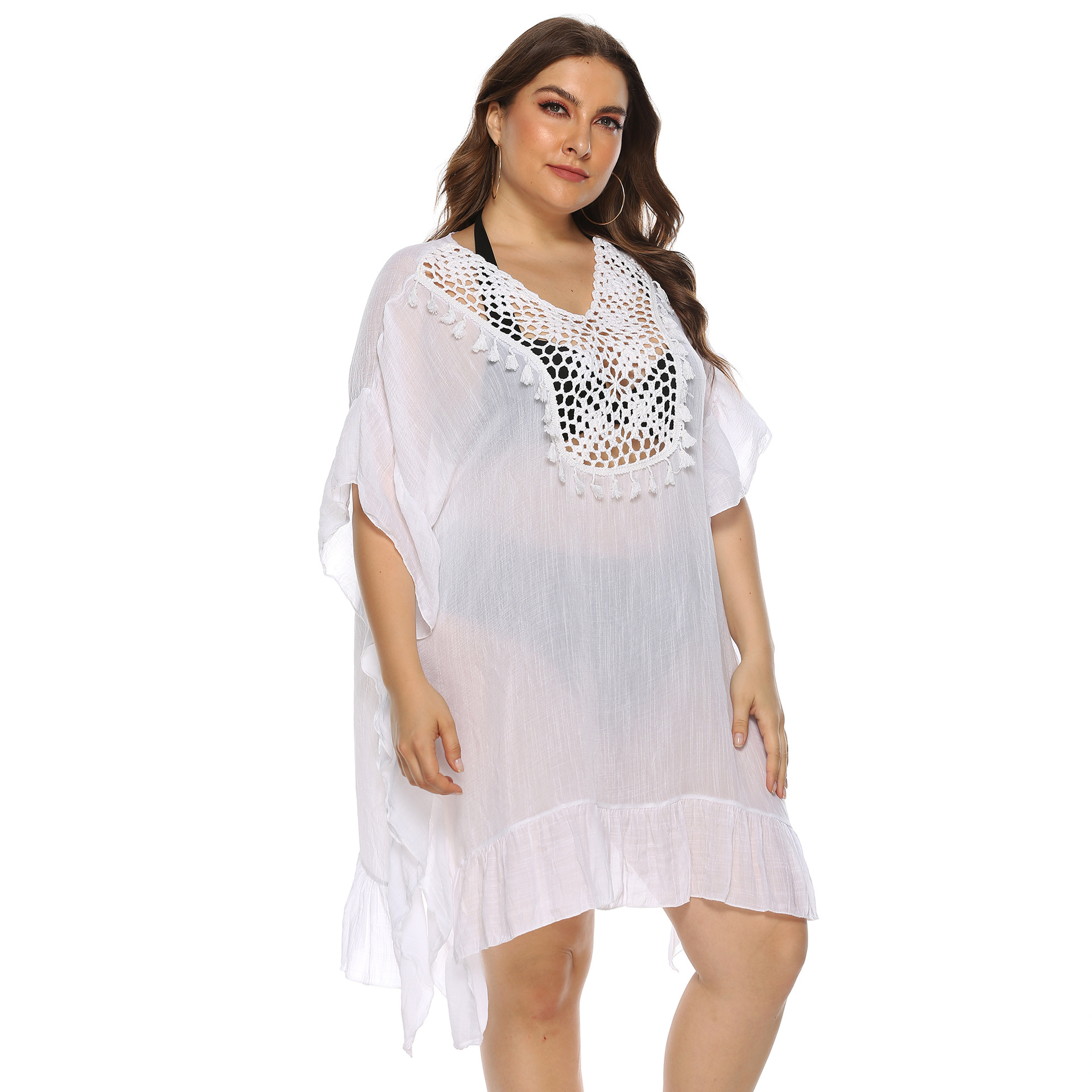 Plus size ruffled irregular beach dress NSOY26789