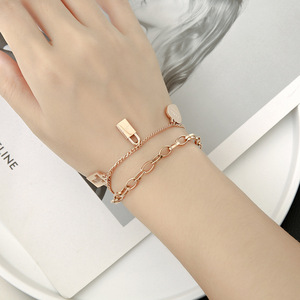 韩版夏季新款镀18k玫瑰金镂空锁头手链网红同款饰品厂家批发