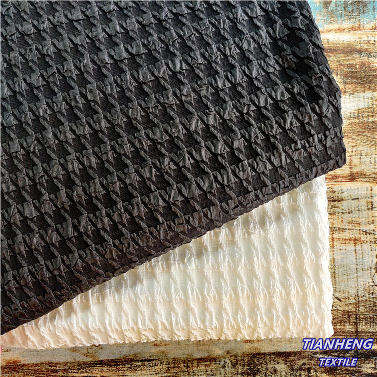 现货1cm千鸟格涤纶泡泡提花衬衫连衣裙西装外套时尚时装面料批发